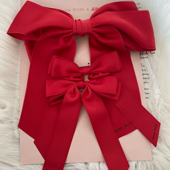 Simone Rocha H&M 3-pack Bow Hair Clips RED - Picture 2 of 8